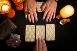 3 card daily tarot card spread laid out on table